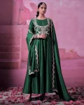 MODERN CHINON SILK EMBROIDERY SEQUENCE WORK GOWN KOTI WITH DUPATTA GREEN
