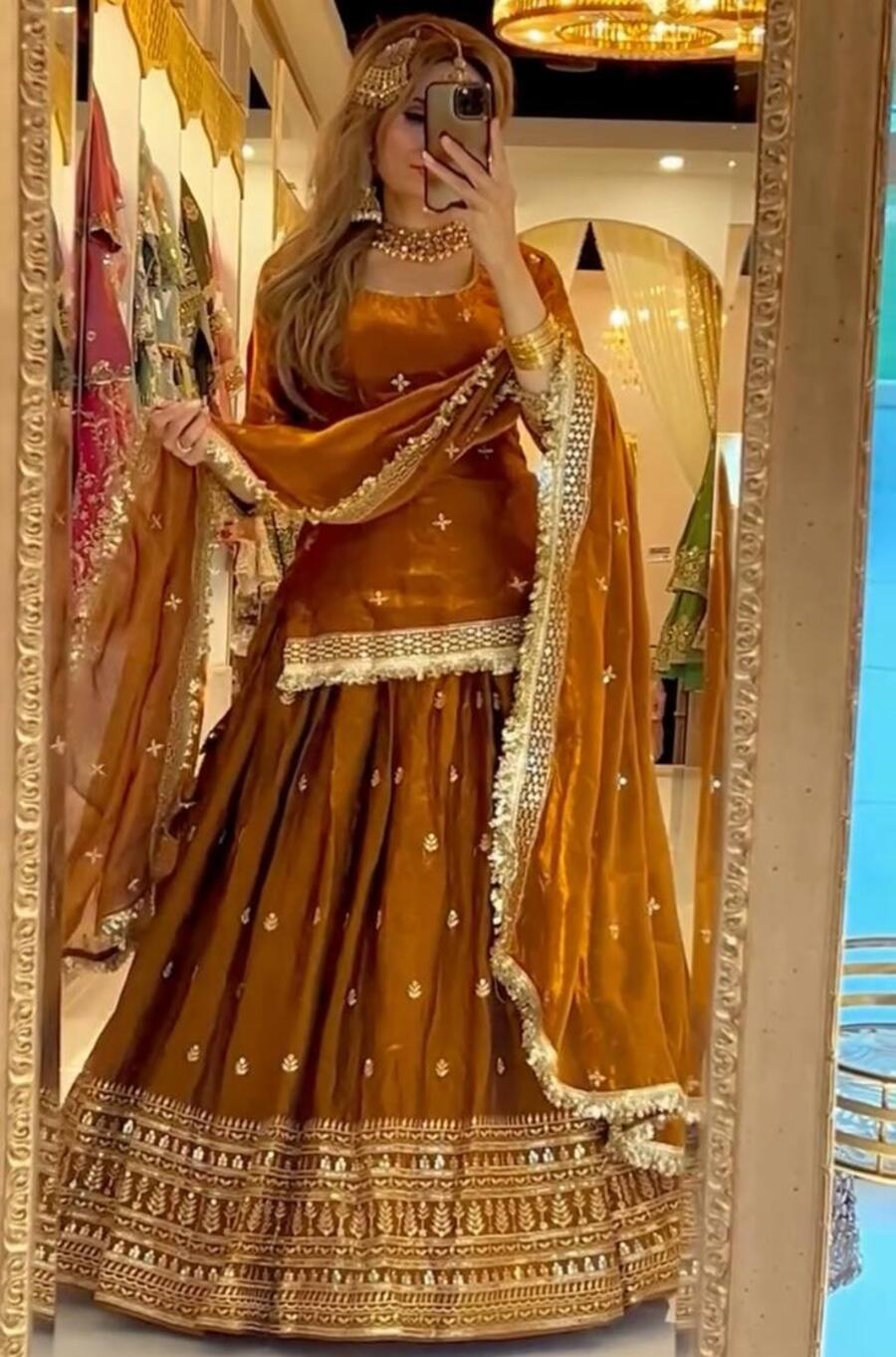 MODERN CHINON SILK SEQUENCE EMBROIDERY WORK TOP LEHENGA WITH DUPATTA WEDDING WEAR WHOLESALE PRICE ETHNIC GARMENT (4)