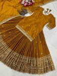 MODERN CHINON SILK SEQUENCE EMBROIDERY WORK TOP LEHENGA WITH DUPATTA WEDDING WEAR WHOLESALE PRICE ETHNIC GARMENT (5)