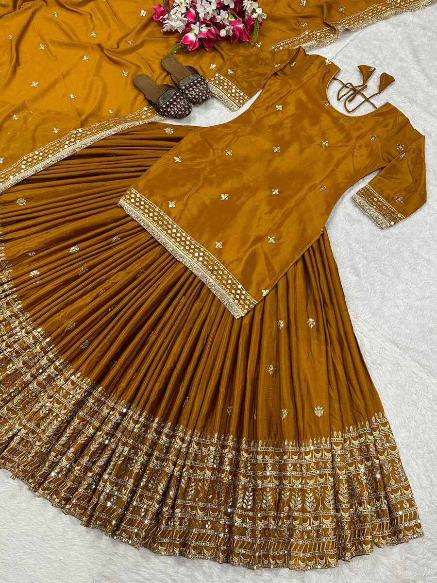 MODERN CHINON SILK SEQUENCE EMBROIDERY WORK TOP LEHENGA WITH DUPATTA WEDDING WEAR WHOLESALE PRICE ETHNIC GARMENT (9)