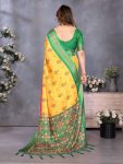 MODERN COTTON SILK DIGITAL PRINT & JACQUARD BORDER WITH FANCY TASSEL WORK SAREE WITH UNSTITCHED BLOUSE FESTIVE WEAR WHOLESALE PRICE ETHNIC GARMENT (9)