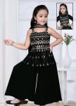 MODERN CREPE EMBRODIRY WORK KID'S TOP PALAZZO WITH DUPATTA BLACK
