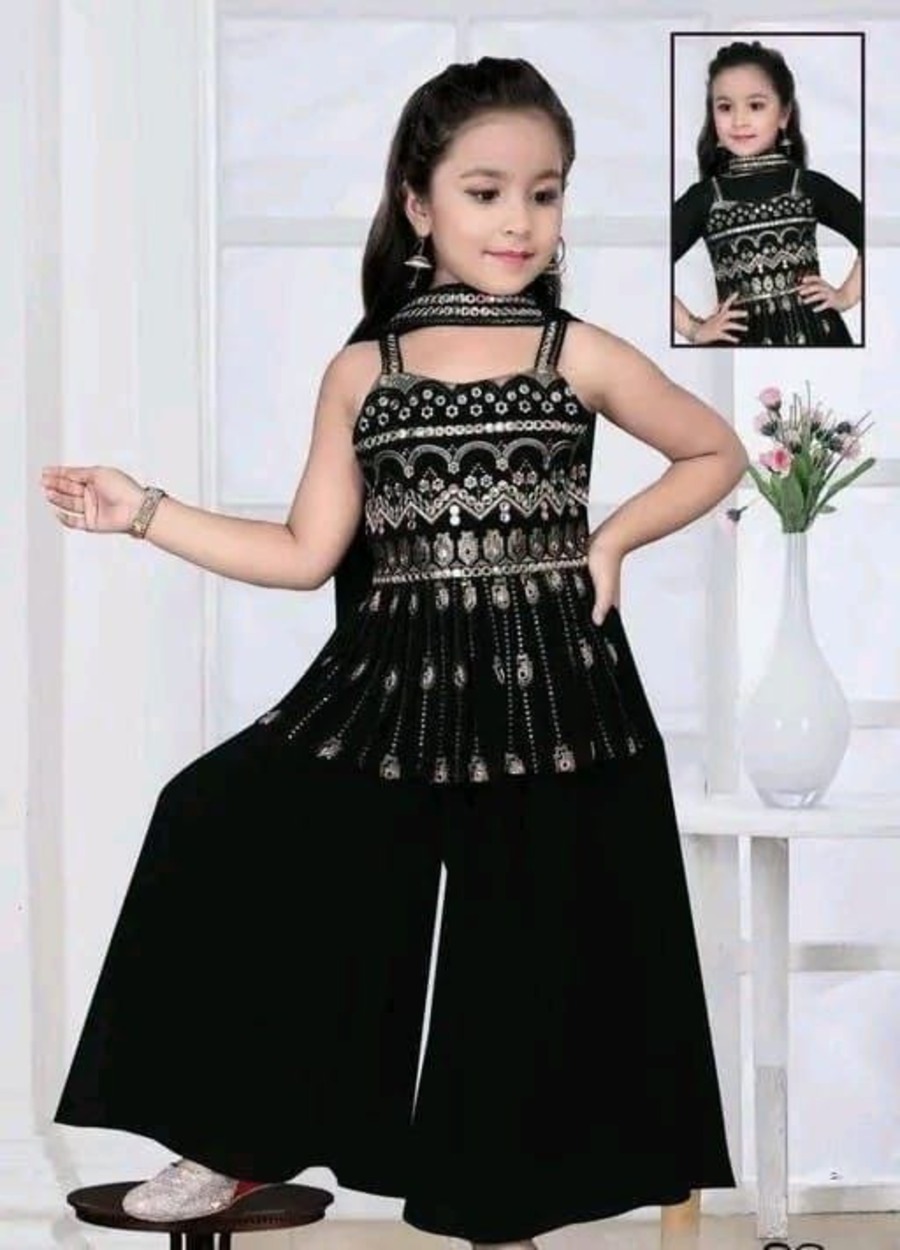 MODERN CREPE EMBRODIRY WORK KID'S TOP PALAZZO WITH DUPATTA FESTIVE WEAR WHOLESALE PRICE ETHNIC GARMENT (3)