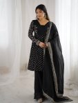 MODERN CRUNCHY SILK EMBROIDERY SEQUENCE WORK TOP PALAZZO WITH DUPATTA BLACK