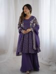 MODERN CRUNCHY SILK EMBROIDERY SEQUENCE WORK TOP PALAZZO WITH DUPATTA PURPLE
