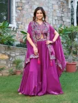 MODERN FENDY SILK EMBROIDERY SEQUENCE & THRED WORK LEHENGA CHOLI WITH SHRUG STYLE DUPATTA PINK