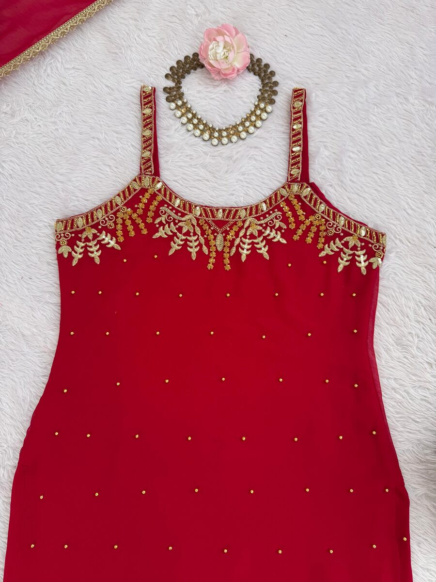 MODERN GEORGETTE BEADS WITH THREAD & SEQUENCE WORK TOP SHARARA WITH DUPATTA WEDDING WEAR WHOLESALE PRICE ETHNIC GARMENT (12)