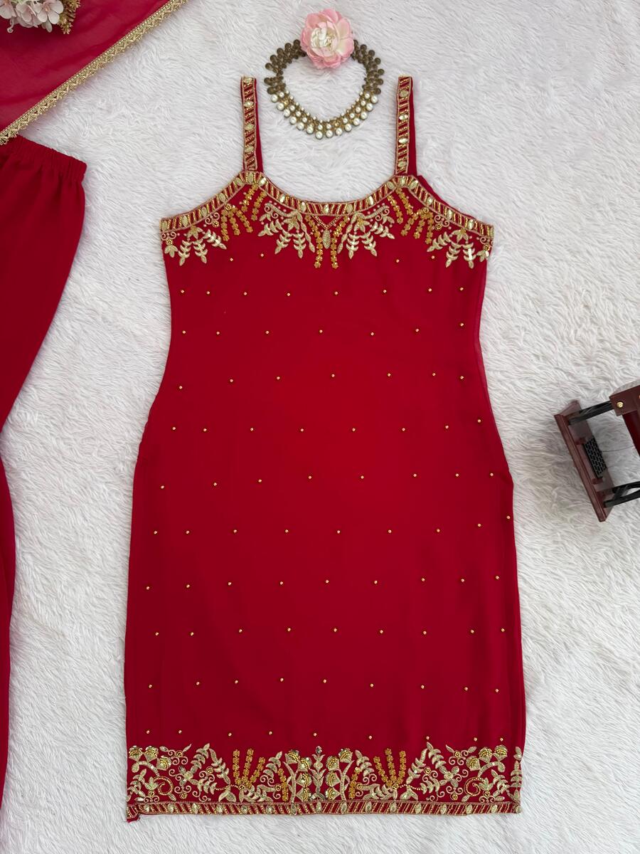 MODERN GEORGETTE BEADS WITH THREAD & SEQUENCE WORK TOP SHARARA WITH DUPATTA WEDDING WEAR WHOLESALE PRICE ETHNIC GARMENT (13)