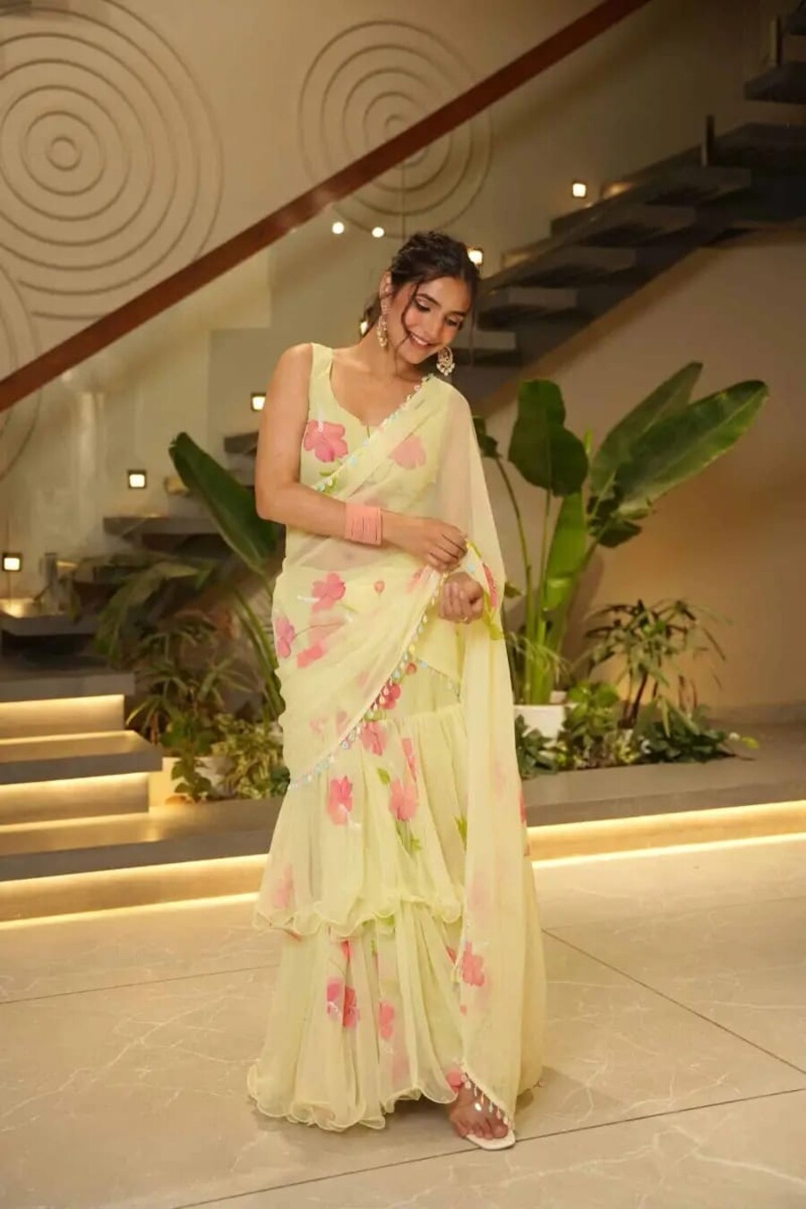 MODERN GEORGETTE DIGITAL PRINT 3-LAYER RUFFLE WORK LEHENGA SAREE WITH STITCHED BLOUSE PARTY WEAR WHOLESALE PRICE ETHNIC GARMENT (4)