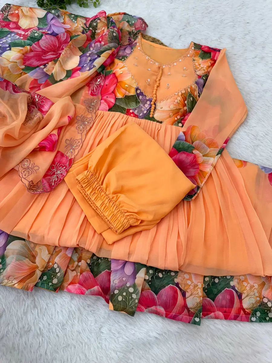 MODERN GEORGETTE DIGITAL PRINT AND HANDWORK GOWN BOTTOM WITH DUPATTA FESTIVE WEAR WHOLESALE PRICE ETHNIC GARMENT (1)