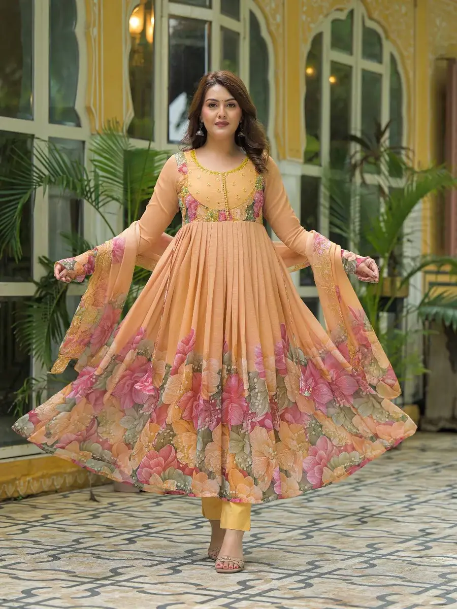 MODERN GEORGETTE DIGITAL PRINT AND HANDWORK GOWN BOTTOM WITH DUPATTA FESTIVE WEAR WHOLESALE PRICE ETHNIC GARMENT (3)