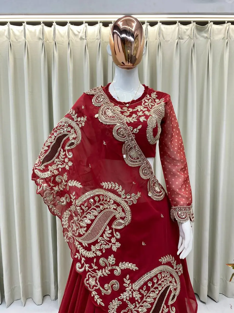 MODERN GEORGETTE DIGITAL PRINTED WITH CODING SEQUENCE EMBROIDERY WORK LEHENGA CHOLI WITH SHRUG PARTY WEAR WHOLESALE PRICE ETHNIC GARMENT (4)