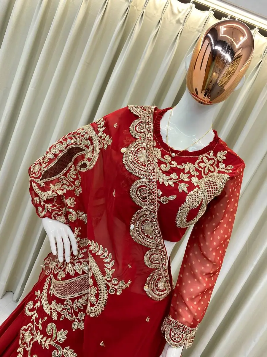 MODERN GEORGETTE DIGITAL PRINTED WITH CODING SEQUENCE EMBROIDERY WORK LEHENGA CHOLI WITH SHRUG PARTY WEAR WHOLESALE PRICE ETHNIC GARMENT (5)