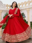 MODERN GEORGETTE EMBROIDERY CODING SEQUENCE WORK GOWN WITH DUPATTA RED