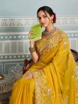 MODERN GEORGETTE EMBROIDERY CUTWORK WORK ARCO BORDER WORK SAREE WITH UNSTITCHED BLOUSE WEDDING WEAR WHOLESALE PRICE ETHNIC GARMENT (2)