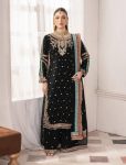 MODERN GEORGETTE EMBROIDERY SEQUENCE WITH FANCY LACE BORDER AND PERAL MIRROR HAND WORK TOP PALAZZO WITH DUPATTA BLACK