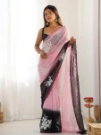 MODERN GEORGETTE EMBROIDERY WORK SAREE WITH UNSTITCHED BLOUSE BABY PINK AND BLACK