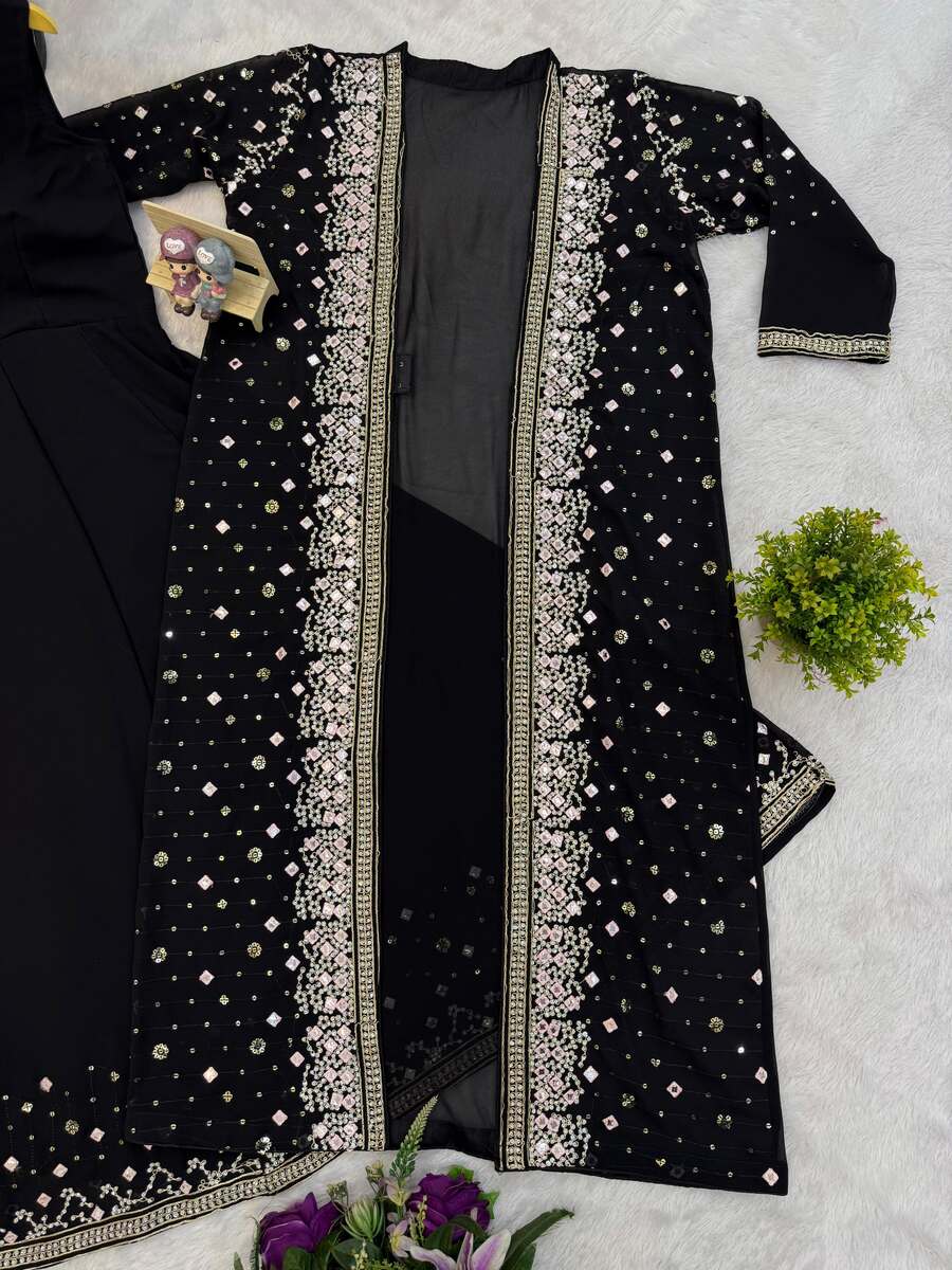MODERN GEORGETTE EMBROIDERY WORK WITH CRYSTAL DIAMOND WORK GOWN KOTI WITH DUPATTA PARTY WEAR WHOLESALE PRICE ETHNIC GARMENT (10)