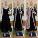 MODERN GEORGETTE EMBROIDERY WORK WITH CRYSTAL DIAMOND WORK GOWN KOTI WITH DUPATTA PARTY WEAR WHOLESALE PRICE ETHNIC GARMENT (3)