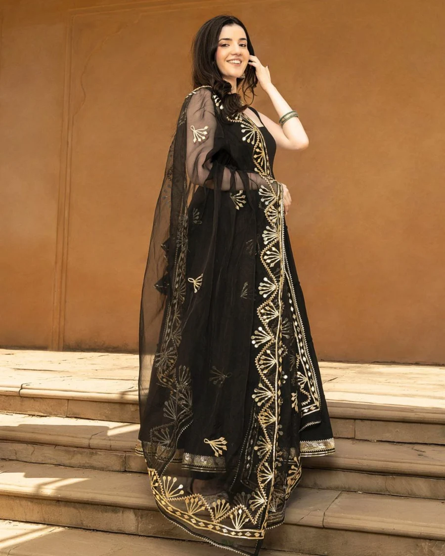 MODERN GEORGETTE GOTA PATTI WORK GOWN WITH DUPATTA PARTY WEAR WHOLESALE PRICE ETHNIC GARMENT (2)