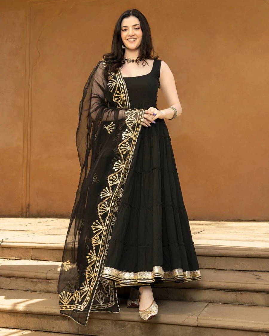MODERN GEORGETTE GOTA PATTI WORK GOWN WITH DUPATTA PARTY WEAR WHOLESALE PRICE ETHNIC GARMENT (3)