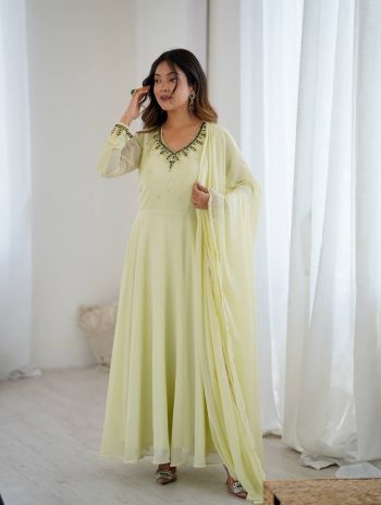 MODERN GEORGETTE HANDWORK GOWN BOTTOM WITH DUPATTA  MINT