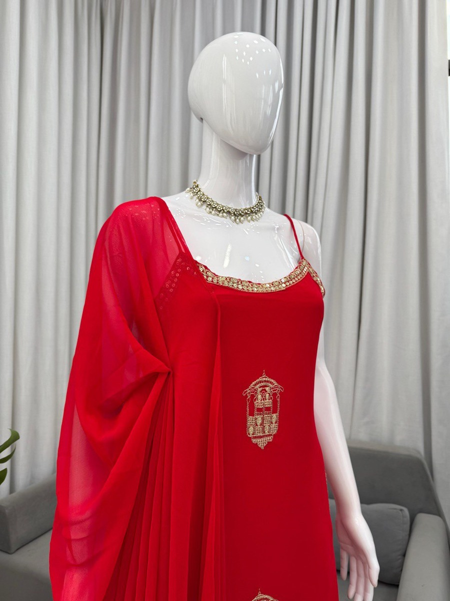 MODERN GEORGETTE THREAD AND SEQUENCE WORK TOP SHARARA WITH DUPATTA PARTY WEAR WHOLESALE PRICE ETHNIC GARMENT (2)