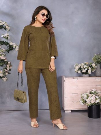 MODERN IMPORTED PLAIN CO-ORD SET MEHNDI