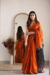 MODERN LINEN WEAVING WORK SAREE WITH UNSTITCHED BLOUSE FESTIVE WEAR WHOLESALE PRICE ETHNIC GARMENT (6)