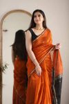 MODERN LINEN WEAVING WORK SAREE WITH UNSTITCHED BLOUSE FESTIVE WEAR WHOLESALE PRICE ETHNIC GARMENT (6)