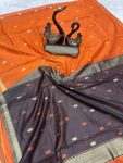 MODERN LINEN WEAVING WORK SAREE WITH UNSTITCHED BLOUSE FESTIVE WEAR WHOLESALE PRICE ETHNIC GARMENT (6)