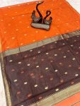 MODERN LINEN WEAVING WORK SAREE WITH UNSTITCHED BLOUSE FESTIVE WEAR WHOLESALE PRICE ETHNIC GARMENT (6)