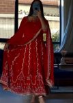 MODERN NATURAL CREPE SEQUENCE AND EMBROIDERY WORK ANARKALI BOTTOM WITH DUPATTA RED