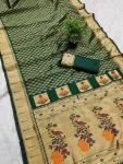 MODERN PAITHANI SILK ZARI WEAVING WORK SAREE WITH UNSTITCHED BLOUSE GREEN