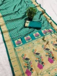 MODERN PAITHANI SILK ZARI WEAVING WORK SAREE WITH UNSTITCHED BLOUSE RAMA