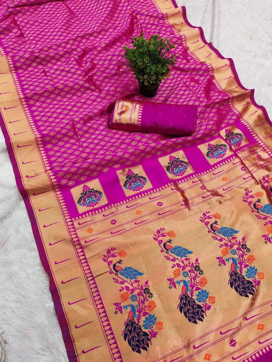 MODERN PAITHANI SILK ZARI WEAVING WORK SAREE WITH UNSTITCHED BLOUSE FESTIVE WEAR WHOLESALE PRICE ETHNIC GARMENT (7)