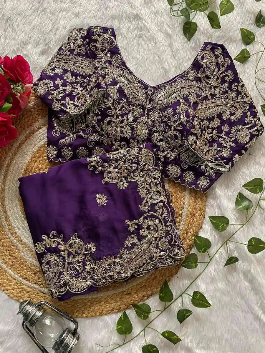 MODERN RANGOLI SILK EMBROIDERY SEQUENCE AND CODING WORK WITH CUT BORDER WORK SAREE WITH STITCHED BLOUSE WEDDING WEAR WHOLESALE PRICE ETHNIC GARMENT (2)