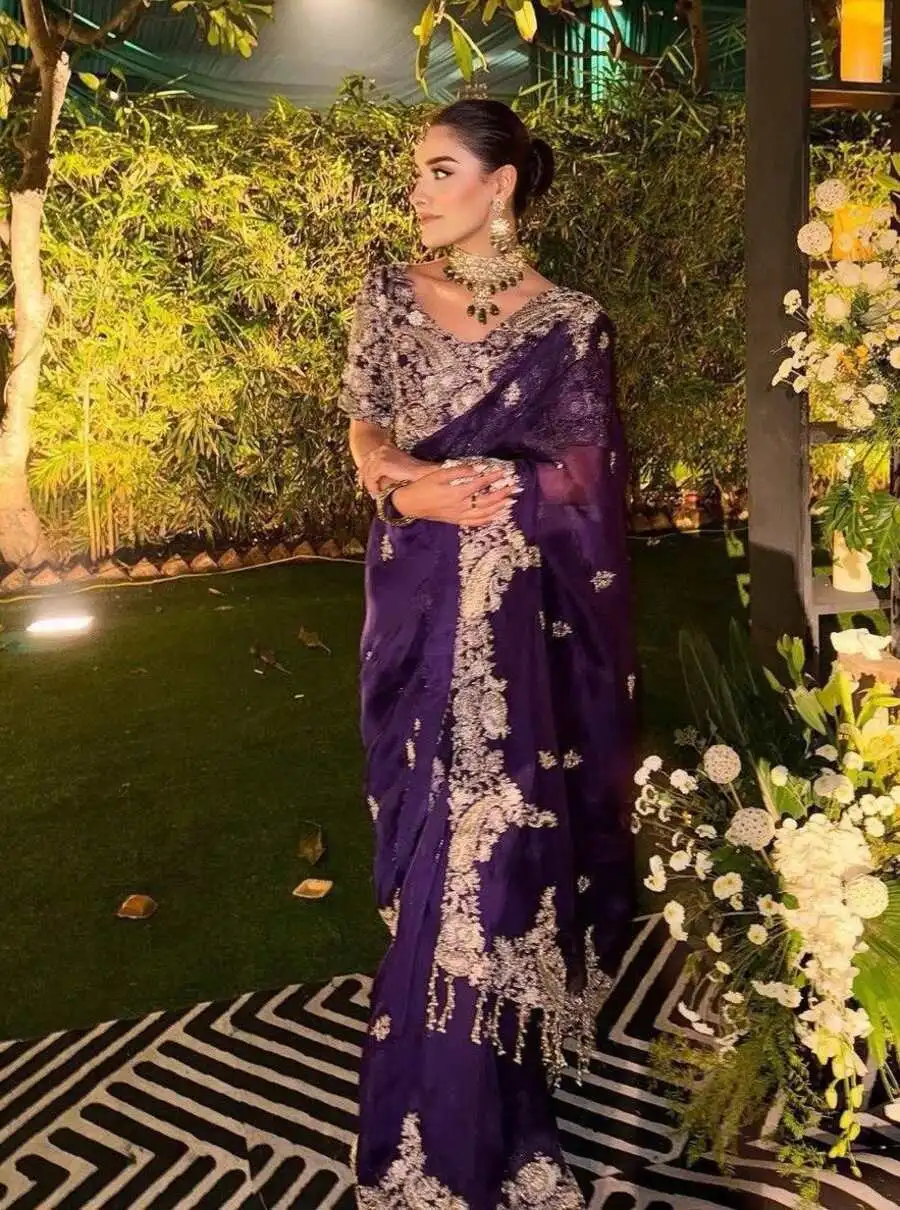 MODERN RANGOLI SILK EMBROIDERY SEQUENCE AND CODING WORK WITH CUT BORDER WORK SAREE WITH STITCHED BLOUSE WEDDING WEAR WHOLESALE PRICE ETHNIC GARMENT (6)