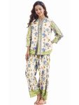 MODERN RAYON SILK FLORAL PRINT WORK CO-ORD SET CREAM