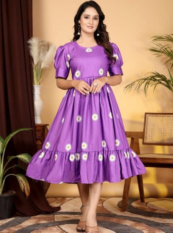 MODERN RAYON SLUB PRINTED WORK ONE PIECE PURPLE