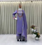 MODERN ROMAN SILK SEQUENCE EMBROIDERY WORK TOP PALAZZO WITH DUPATTA  LAVENDER