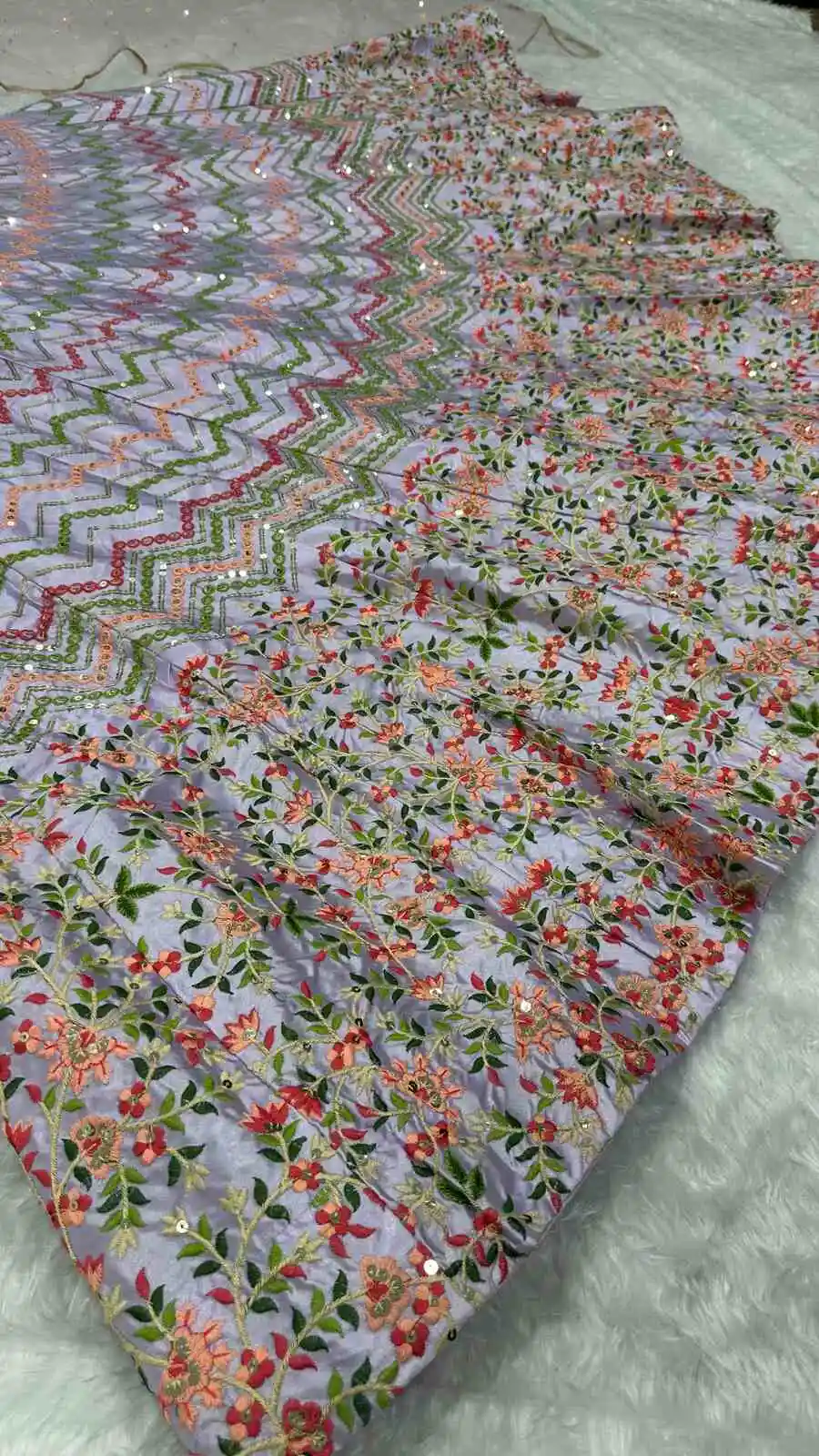 MODERN SATIN SILK SEQUENCE & THREAD WORK LEHENGA CHOLI WITH DUPATTA WEDDING WEAR WHOLESALE PRICE ETHNIC GARMENT (4)