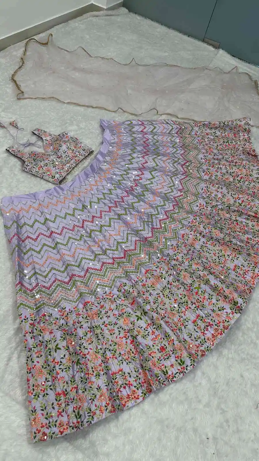 MODERN SATIN SILK SEQUENCE & THREAD WORK LEHENGA CHOLI WITH DUPATTA WEDDING WEAR WHOLESALE PRICE ETHNIC GARMENT (5)