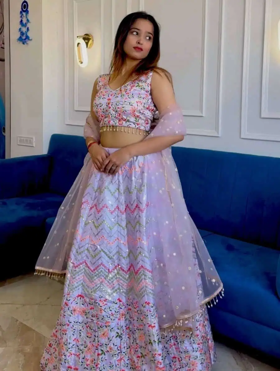 MODERN SATIN SILK SEQUENCE & THREAD WORK LEHENGA CHOLI WITH DUPATTA WEDDING WEAR WHOLESALE PRICE ETHNIC GARMENT (7)