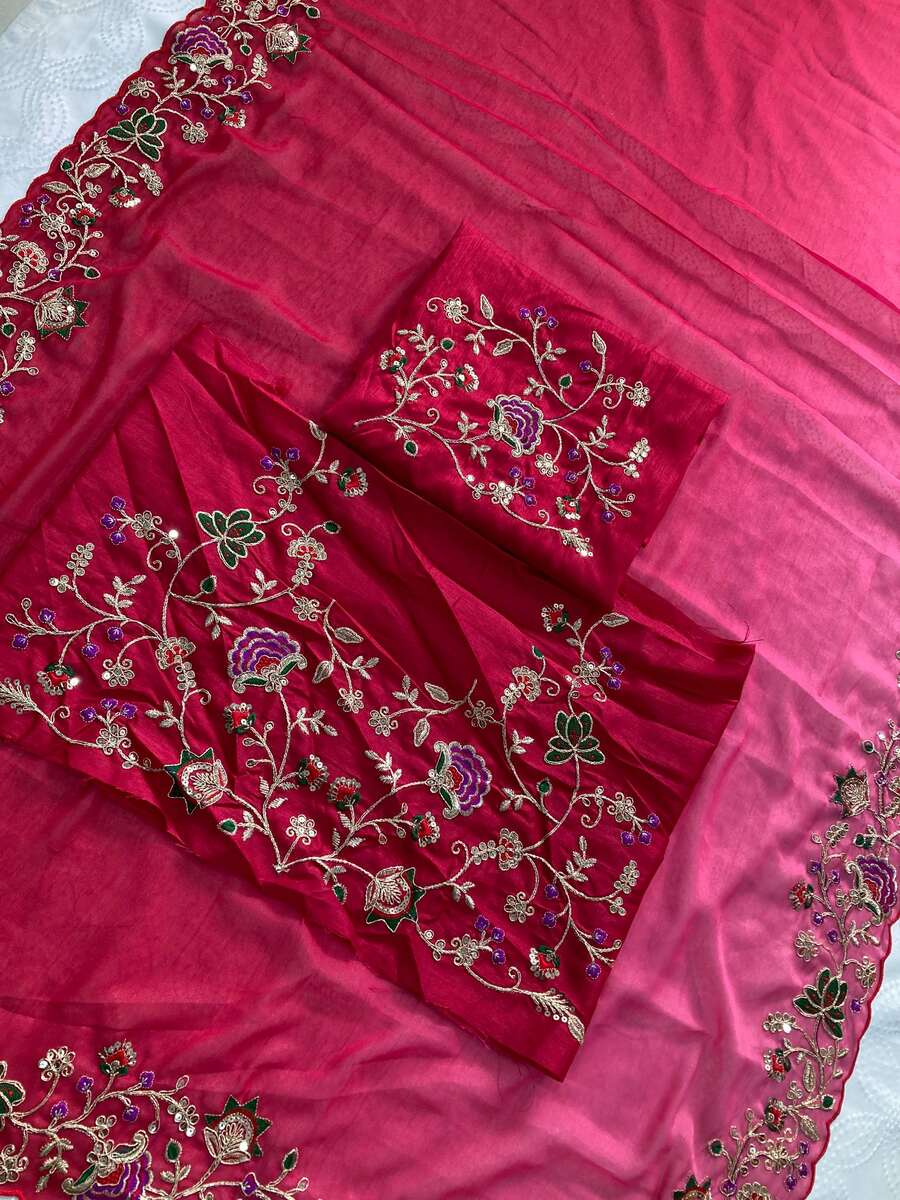 MODERN STAR GEORGETTE EMBROIDERY CUTWORK WORK ARC BORDER WORK SAREE WITH UNSTITCHED BLOUSE WEDDING WEAR WHOLESALE PRICE ETHNIC GARMENT (10)
