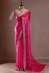 MODERN TABBY SILK SEQUNCE WITH THREAD WORK SAREE WITH UNSTITCHED BLOUSE  PINK