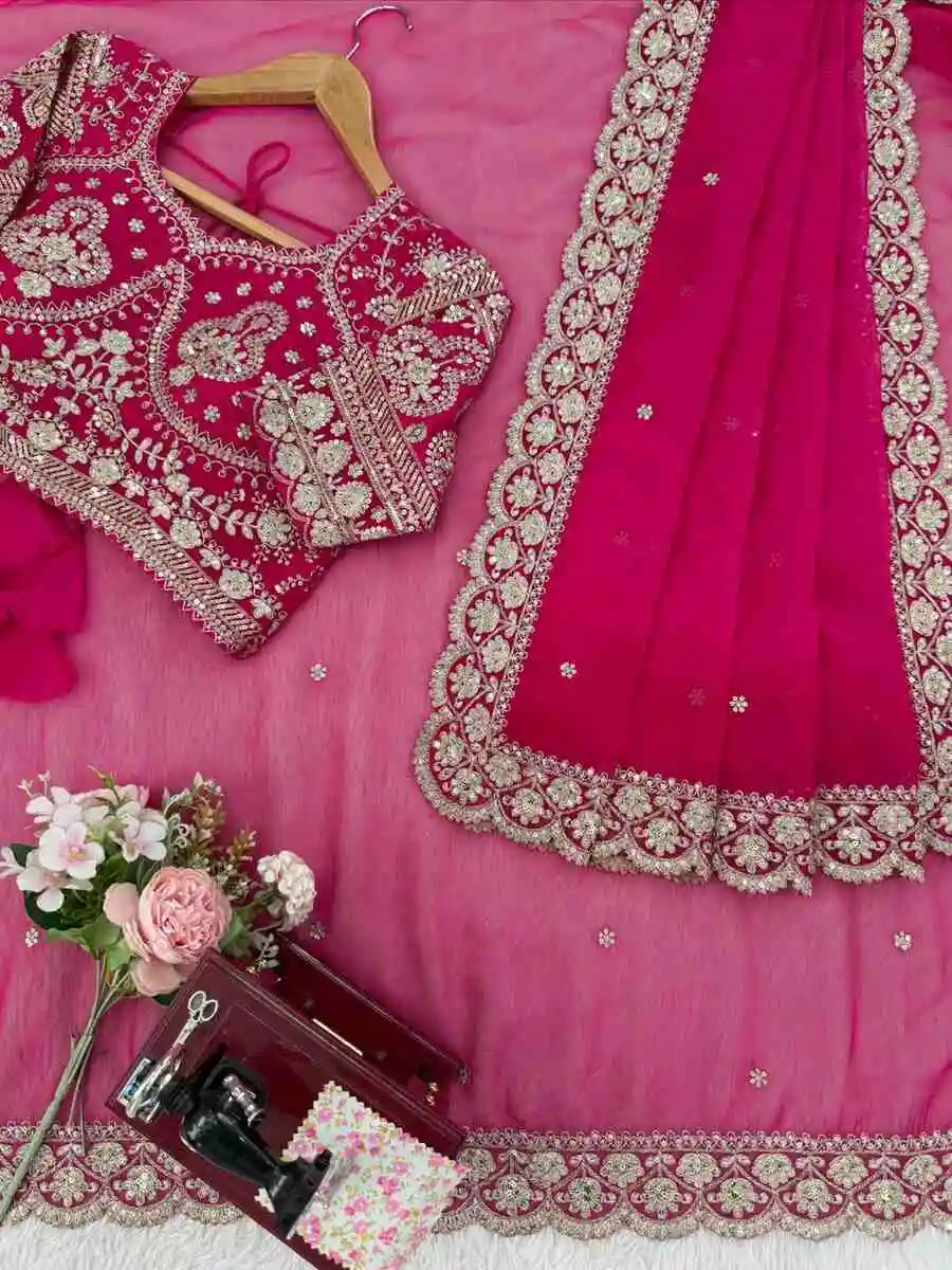 MODERN TABBY SILK SEQUNCE WITH THREAD WORK SAREE WITH UNSTITCHED BLOUSE PARTY WEAR WHOLESALE PRICE ETHNIC GARMENT (5)