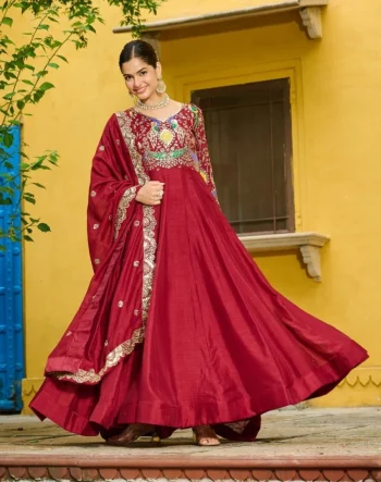 MODERN VICHITRA MULTI THREAD & ZARI EMBROIDERY WORK GOWN WITH DUPATTA MAROON