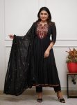 MODERN VISCOSE CHANDERI EMBROIDERY WORK TOP BOTTOM WITH DUPATTA BLACK