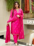 MODERN VISCOSE CHANDERI SEQUENCE CODING EMBROIDERY WORK TOP BOTTOM WITH DUPATTA PINK